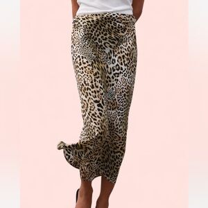 Zara Leopard Print Silk Midi Skirt